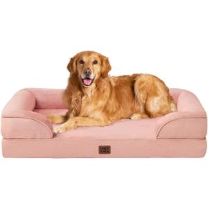 EHEYCIGA Orthopedic Dog Beds for Extra Large Dogs, Waterproof Memory Foam XL Pet Bed with Sides, Non-Slip Bottom and Egg-Crate Foam Big Dog Couch Bed with Washable Removable Cover, Dusty Pink