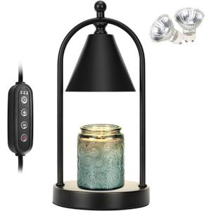 Candle Warmer Lamp with Timer, Electric Black Candle Warming Light for Bedroom, Dimmable Wax Melts Warmer for Home Decor Beside Lamp Gifts for Women (2 Bulbs Included)
