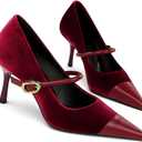 baobeijiadao Womens Pointed Toe Heeled Pumps Slip On Stiletto Heels Single-Strap Wedding Evening Dressy Shoes (Red, Size US 12)