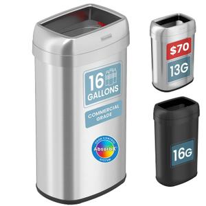 iTouchless 61 Liter / 16 Gallon Open Top Kitchen Trash Can & Recycle Bin with Double Odor Filters, Stainless Steel Commercial Grade Garbage Bin for Garage Home, Office, Restaurant, Restroom Store Dorm