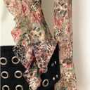 Floerns Women's Floral Mesh Long Sleeve Boho Tops V Neck Tie Front Ruffle Fairy Going Out Blouses Top (Brown, L)