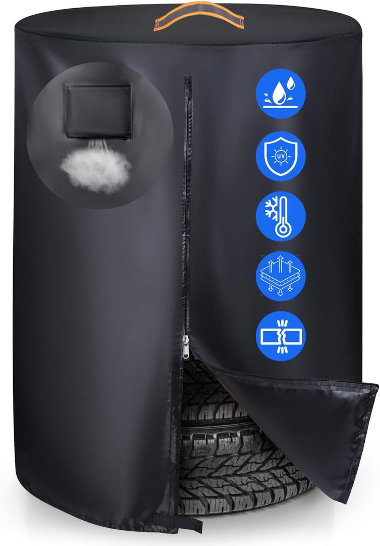 Tire CoverHeavy Duty 420D Outdoor Tire Storage Waterproof All Seasonal Protection,Universal Truck Tire Covers with Waterproof Zipper Easy to Put on,Air Vent (Holding 4 Tires Within 32 Inch Diameter) (Black - 1 Pack)