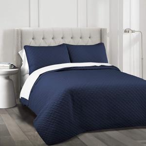 Lush Decor Ava Diamond Oversized Cotton 3 Piece Quilt Set, King, Navy Lush Decor Ava Diamond Oversized Cotton 3 Piece Quilt Set, King, Navy