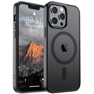 SUPFINE Magnetic for iPhone 13 Pro Max Case (Compatible with MagSafe) (Military Grade Drop Protection) Translucent Matte Shockproof Phone Cover,Black
