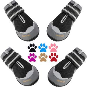 QUMY 4PCS Dog Boots for Large Dogs, Medium Dog Shoes & Paw Protectors for Hot Pavement, Summer Heat Protection, Mesh Breathable Nonslip Dog Booties for Hardfloors, Walking Running Hiking Black Size 6