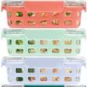 Ello Duraglass 3.4 Cup Meal Prep Sets 6Pc, 3 Pack Set- Glass Food Storage Container with Silicone Sleeve and Airtight BPA-Free Plastic Lids, Dishwasher, Microwave, and Freezer Safe, Melon