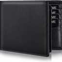 Genuine Leather Wallet for Men Bifold RFID Blocking Wallets with 12 Card Slots, 2ID Window & 2 Cash Pocket - Includes Gift Box (Black)