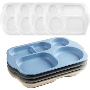 Shopwithgreen Divided Plates for Kids Adults, 12 Inch (4PCS) Plastic Unbreakable Section Plates, Large Lightweight Reusable Compartment Lunch Trays, BPA Free Dishwasher & Microwave Safe, Coastal 