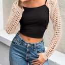 Saodimallsu Womens Crochet Bolero Shrug Sweaters Cropped Lightweight Cardigan Long Sleeve Mesh Knit Y2k Crop Tops (M)