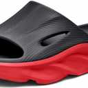 Recovery Slides for Men and Women - Orthopedic Sandals with Arch Support & Thick Cushion, Plantar Fasciitis Slippers, Lightweight Non-Slip Slides for Post-Workout Recovery (Black/Red) M10/W12