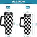 Checkered Black and White 40 oz Tumbler with Handle Lid Straw Insulated Tumblers Stainless Steel Tumbler Leak Proof for Water Coffee Ice Tea Keep Cold or Hot Black
