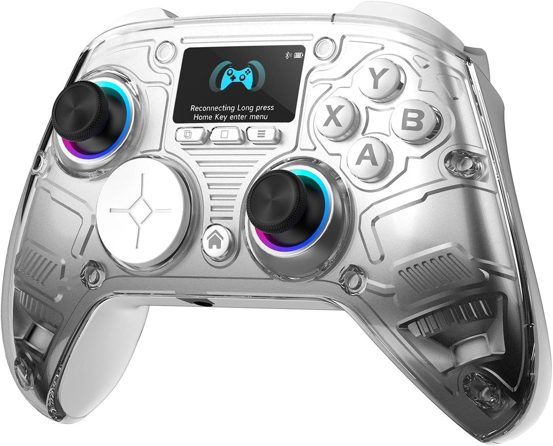 AOC Interactive Screen PC Controller Wireless Controller Compatible with PC/Switch/Switch 2/iOS/Android, Hall Effect Joystick & Triggers, RGB Lighting, Adjustable Vibration/Turbo, 1000mAh Battery(White)