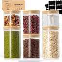 SENTVEND 24 Oz/ 37 Oz/ 51 Oz Glass Storage Jars with Bamboo Lids - 6 Pack Clear Glass Canisters Square Airtight Stackable Ideal for Pantry Storage Containers Great for Cereal Coffee Beans Snacks etc