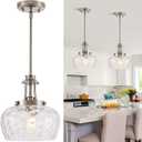 Modern Pendant Lights Kitchen Island, Brushed Nickel Pendant Light Fixtures with 10" Clear Hammered Glass Shade, Industrial Hanging Pendant Lights Fixture for Kitchen Island Dining Room Bedroom Foyer