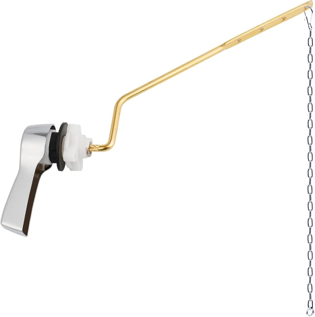 Hibbent Universal Metal Side Mount Toilet Handle Replacement Kit, Brass Toilet Flush Tank Lever with Stainless Steel Flapper Chains for Most Toilets, Chrome Finish