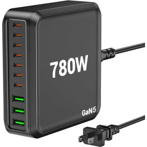 780W USB C Charger Block Fast 10-Port USB C Charging Station GaN PD 120W Laptop Charger Adapter for MacBook Pro/Air, DELL, iPad, iPhone, Samsung Galaxy Black