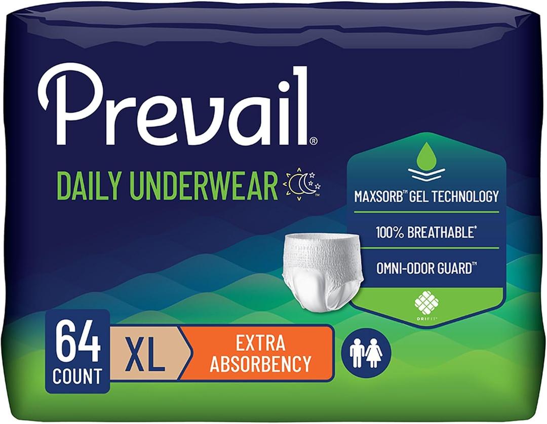 Prevail Daily Protective Underwear - Unisex Adult Incontinence Underwear - Disposable Adult Diaper for Men & Women - Maximum Absorbency - X-Large - 56 Count (4 packs of 14)
