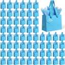 Qilery 50 Pcs Wedding Paper Gift Bags Bulk with Tissue Paper Small Gift Bags with Handle and Tags for Birthday Wedding Mothers' Day Party Business(Light Blue,4.7 x 2.4 x 3.9'')