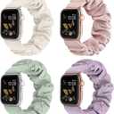 Recoppa Compatible for Apple Watch Band Scrunchie 38mm 40mm 41mm 42mm 44mm 45mm 46mm Cute Printed Elastic Solo Loop Bands Women Bracelet Strap for iWatch Series 10 9 8 7 6 5 4 3 2 1 SE, 4 Packs (Pink/Green/Starlight/Lavender)