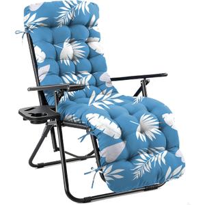 Outdoor Chaise Lounge Chair Cushion Waterproof 66 x 21 x 4 Inches Cotton Zero Gravity Chair Cushions with Ties, Soft Thickened Lounge Chair Cushions for Indoor Outdoor Furniture (Blue Leaves)