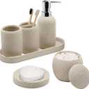 Bathroom Accessory Set, 6PCS Beige Bathroom Accessories - Soap Dish, Lotion Dispenser, Toothbrush Holder, Mouthwash Cup, Tray, Cotton Ball Jar, Aesthetic Decor Bathroom Sets