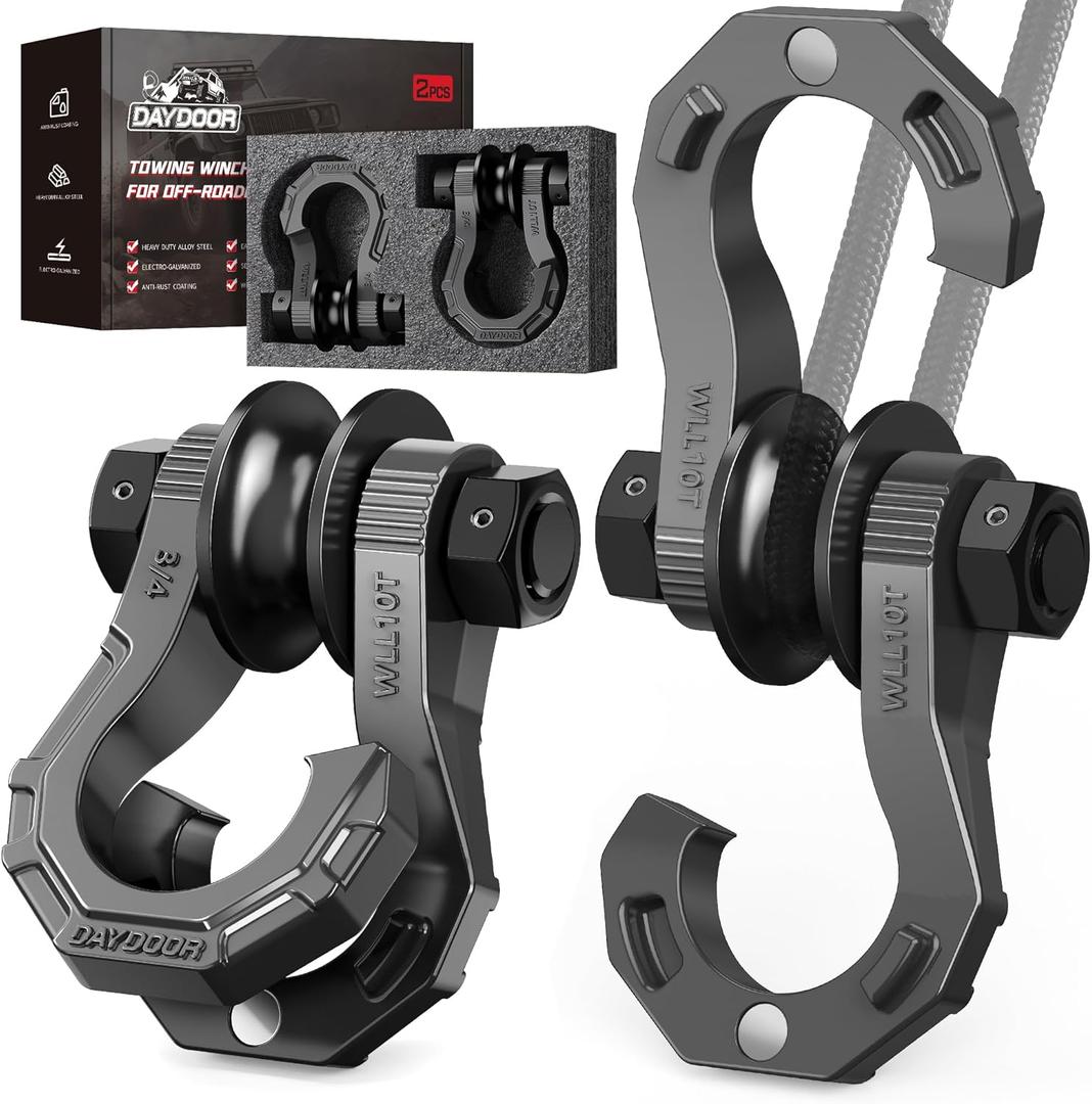 DAYDOOR D Ring Shackles with Snatch Block, 45,000Lbs Break Strength Towing Winch Shackle, 3/4" Heavy Duty Shackles with 7/8" Screw Pin for Off Road Vehicle Recovery (2 Pack, Gray)