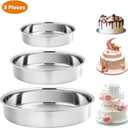 P&P CHEF Cake Pan Set of 3, 8" + 9.5" + 11" Round Baking Layer Cake Pan Tin | Stainless Steel & Mirror Finish, Bakeware for Birthday Weeding Anniversary, Heavy Duty & Non Toxic, Oven & Dishwasher Safe