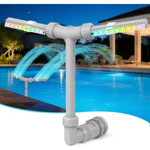 Solar Pool Fountain with Lights - Dual Spray Water Fountains for Above Ground/Inground Pools, High-Pressure Waterfall & Pool Sprinkler Fountain Accessories