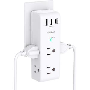 PD 30W Surge Protector Outlet Extender, Rotating Plug, One Beat 6 AC Multi Plug Outlet with 3 USB Ports (1 USB C), 1800J, 3-Sided Swivel Power Strip with Spaced Outlet Splitter for Home Office Dorm
