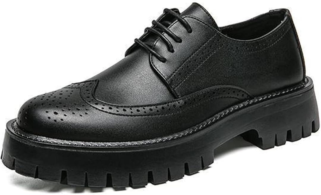 Men's Leather Brogue Lace Up Dress Platform Oxford Shoes Comfort Breathable Non Slip Lug Sole Derby Shoes Casual Business Work Oxfords, 44