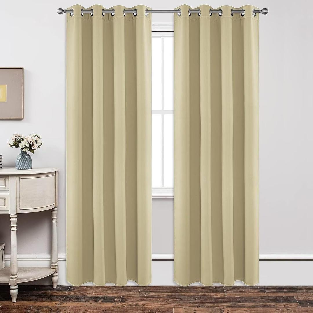 Joydeco Blackout Curtains 72 Inch Length 2 Panels Set, Thermal Insulated Long Curtains& Drapes 2 Burg, Room Darkening Grommet Drapes for Living Room Bedroom Window (W52 x L72 Inch, Beige)