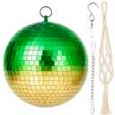 Disco Ball 8 in Mirror with Silver Chain and Boho Net Pouch, Cool Colorful Disco Ball, Hanging Party Disco Decor for Wedding Decoration, Home Decor (Gradient Green, 8 inch)
