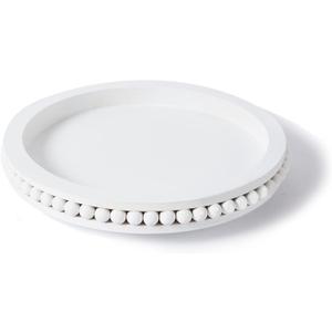 12 Inch White Beaded Lazy Susan for Table Top,Wooden Decorative Kitchen Organizer Turntable for Countertop,Lazy Susan for Dining Table Centerpiece Tray