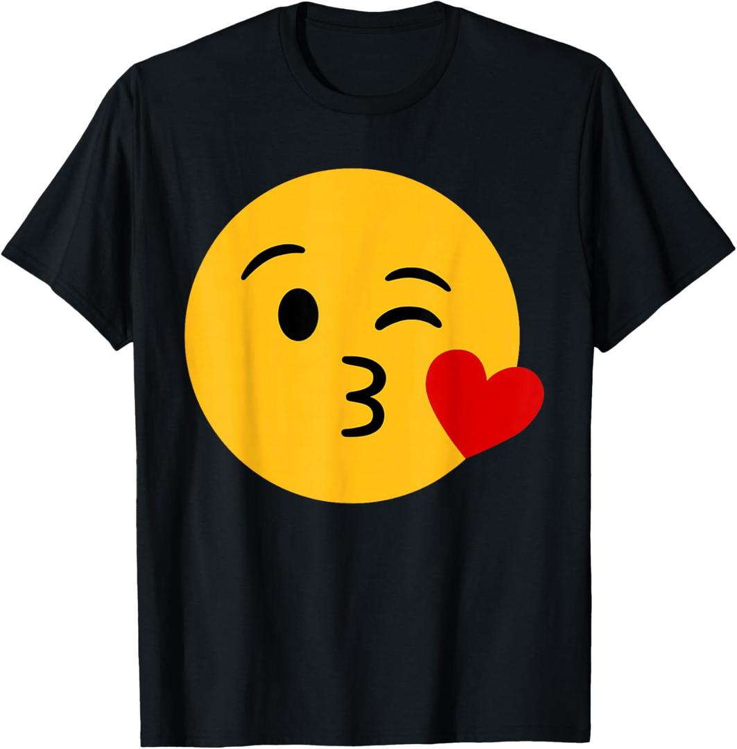 Funny Emoticon Happy Face Cute Winking Lips Blowing Kiss T-Shirt, Large