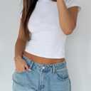 Women's Basic Summer Short Sleeve Crewneck T-Shirts Y2K Cute Going Out Tops Baby Tee (White, M)