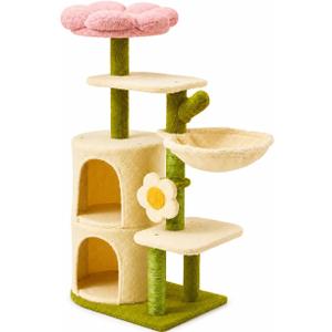 Erinnyees 38.2-Inch Flower Cat Tree for Kittens & Small Cats, 2 Condos