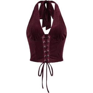 Verdusa Women's Going Out Halter Corset Tops Sleeveless Lace Up Open Back Crop Top (Large, Maroon)