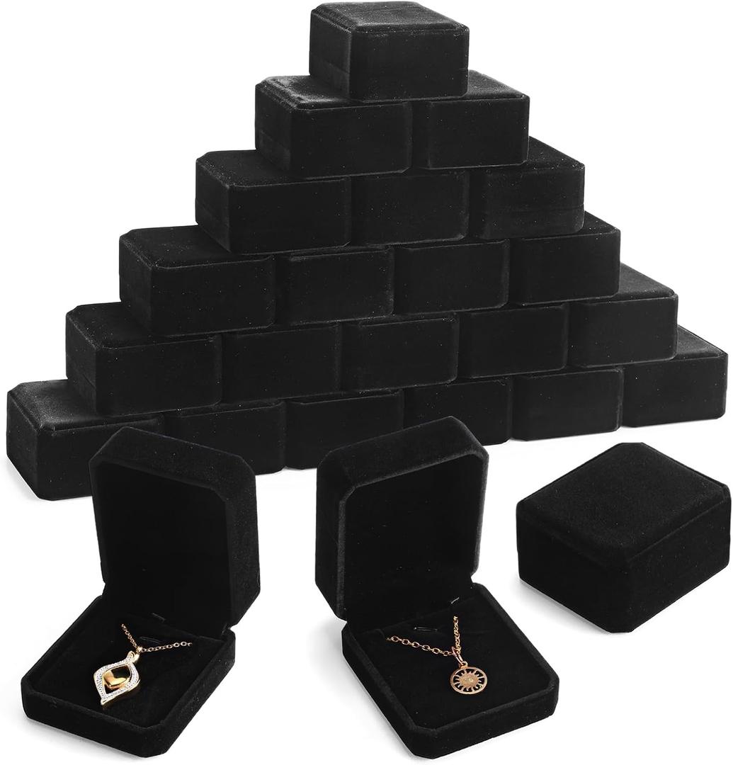 Sureio 24 Pcs Valentine's Day Velvet Jewelry Gift Boxes Bulk for Necklace Pendant Ring Earring Display Case Wedding (Black)