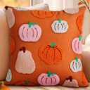 Embroidered Fall Pillow Covers 18x18 Inch - Halloween Decor Soft Cozy Throw Pillow Covers with Zipper Autumn Theme Harvest Colorful Pumpkin Cushion Covers for Living Room Couch Sofa Bed