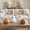 2 x GAGEC Halloween Pillow Covers 18x18 Inch Ghost Floral Throw Pillow Covers Holiday Farmhouse Fall Pillowcase Couch Cushion Case for Indoor Outdoor Home Sofa Decor