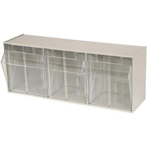 Akro-Mils TiltView Plastic Storage Cabinet with 3 Tilt Out Bins, Horizontal Plastic Parts Organizer, Teacher Toolbox, and Office Supply Organizer, 23-5/8" W x 9-7/16" H x 7-7/8" D, Stone