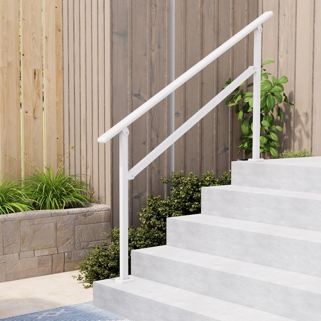 Hand Rails for Outdoor Steps,4-5 Step Railing for Stairs,Adjustable Porch Railing,Hand Rails for Seniors,Outdoor Deck Handrails for Exterior Steps,White (White-1 Pack)
