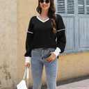 ETCYY Women's Sweaters Fall Fashion 2026 Fall Clothes Teacher Outfits Long Sleeve V Neck Knit Pullover Oversized Sweater Tops (Small,Black)