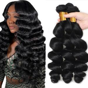 Human Hair Bundles Loose Wave Bundles Human Hair 28 30 32 inch Natural Black Color Loose Deep Wave Bundle Grade 8A Remy #1B Black Bundle