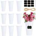 10 Set Galvanized Flower Buckets Farmhouse Flower Vases Metal Vases for Flowers Rustic Flower Bucket with Small Chalkboard Label Metal Flower Buckets for Flowers Wedding Table Centerpieces 10 inch (White)