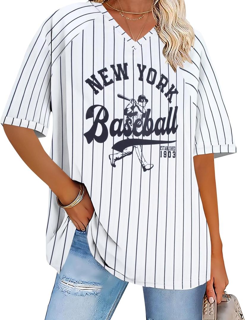Baseball Graphic Shirts for Women Baseball Fan T-Shirts Baseballs Team Tee Game Day Outfits Casual Tops (White, XL)