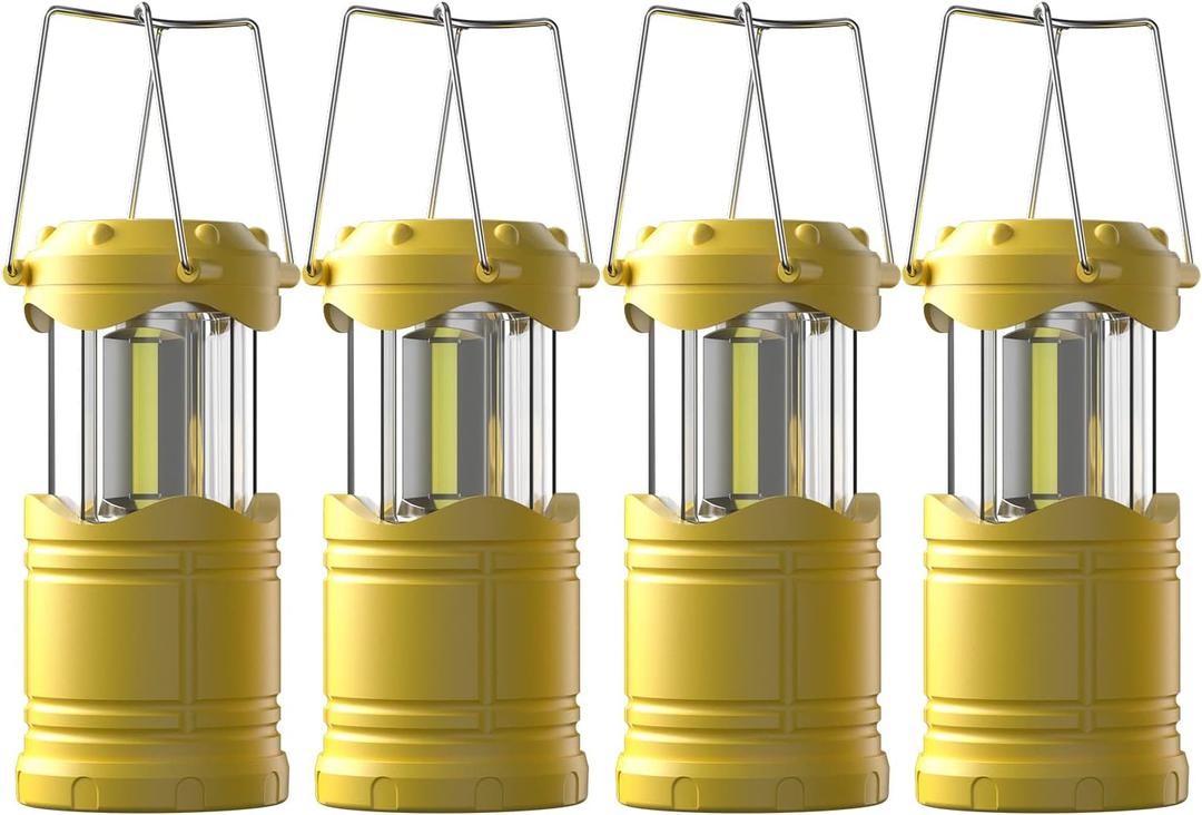 Lichamp LED Camping Lantern, 4 Pack Battery Powered Flashlight for Power Outages, Portable Collapsible Hanging Light Essential for Home, Outdoor, Emergency Lamp Survival Kit Gear for Hurricane, Yellow