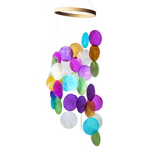 Rainbow Capiz Seashell Wind Chimes Outdoor Indoor Hanging Handmade Painted Colorful Beach Coast Ocean Home Decorative Hanging Mobiles Memorial Sympthy Gift