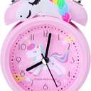 TCJJ Unicorn Alarm Clock for Girls Kids, Cute Bedroom Decoration, Non Ticking Silent Second Hand, w/Backlight Super Loud Twin Bell, for Kids Unicorn Gifts (Pink)