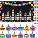 Pasimy Happy Birthday Pocket Chart Classroom Reusable Birthday Calendar Wall Hanging Chart with 144 Dry Erase Cards and 3 Hooks for School Classroom Bulletin Board Decor